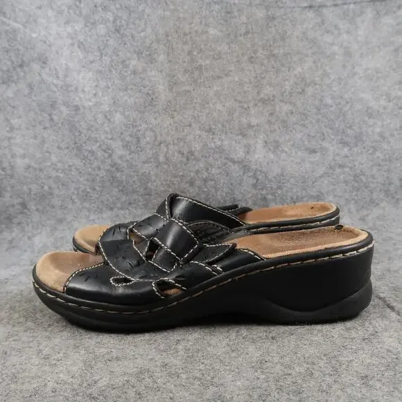 Clarks Shoes Womens 7.5 Sandals Fashion Slip On Bendables Leather Wedge Comfort - Picture 4 of 12